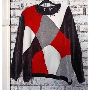 Geometric Colorblock Pullover Chenille Sweater Breaded Plus Sz Women 3X Argyle